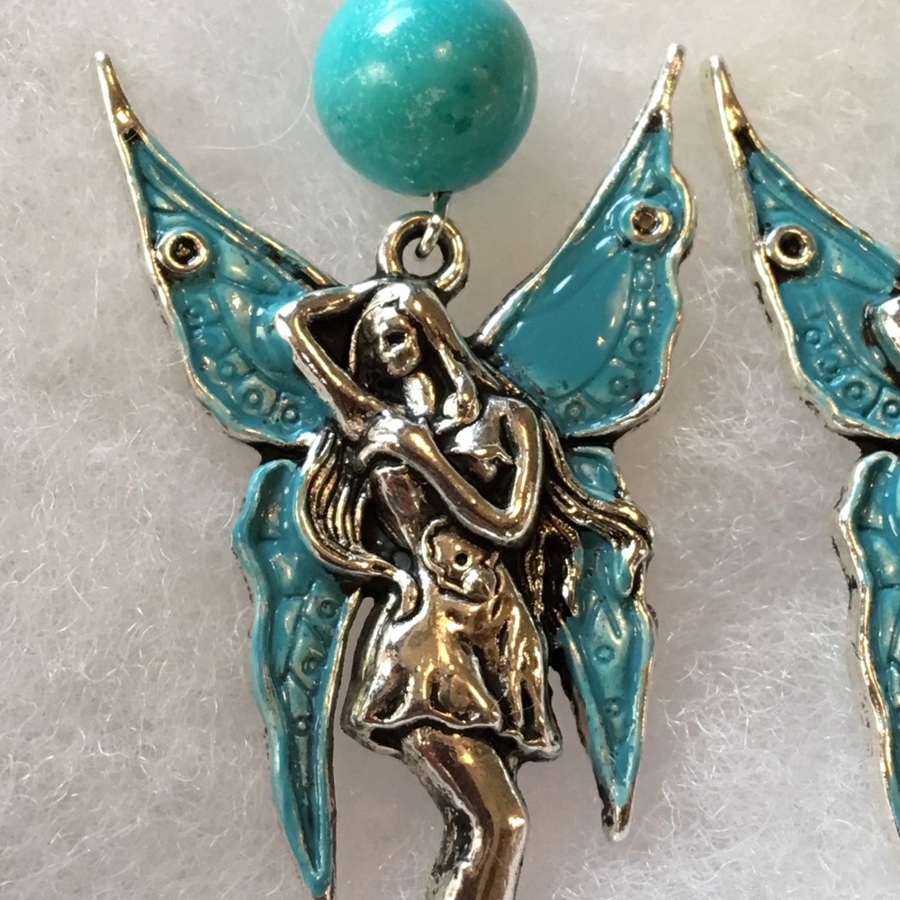 Blue Turquoise Magnesite Fairy Earrings - Picture 3 of 8